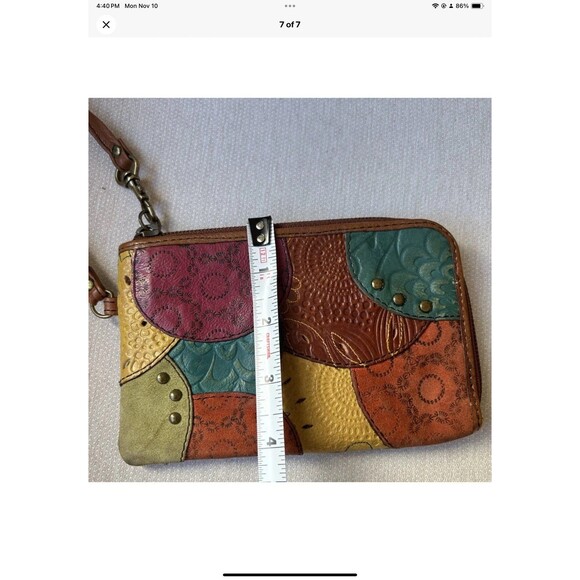 Fossil Key-Per Patchwork Leather Wristlet/Wallet Zipper Pouch - Picture 7 of 7
